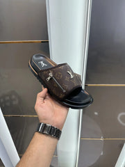 Louis_Vuitton Brown Monogram Leather Slide