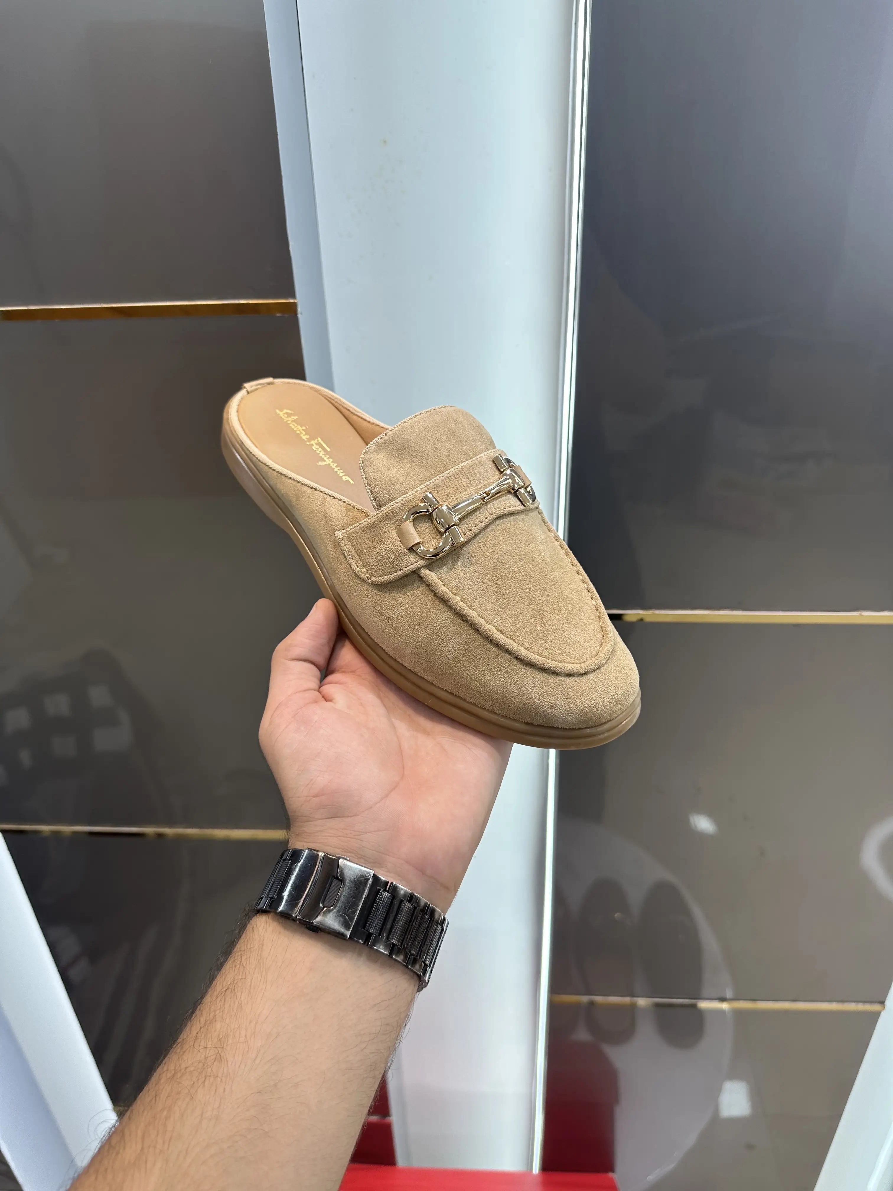 Salvatore_Ferragamo Beige Premium Suede Leather Slip-Ons
