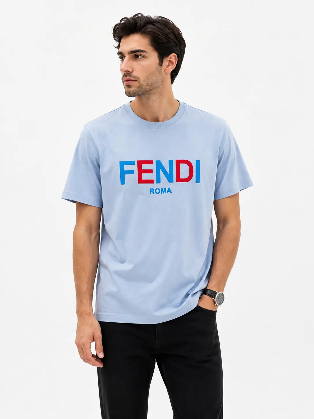 Fend i Sky Blue Logo Work Imported T-Shirt
