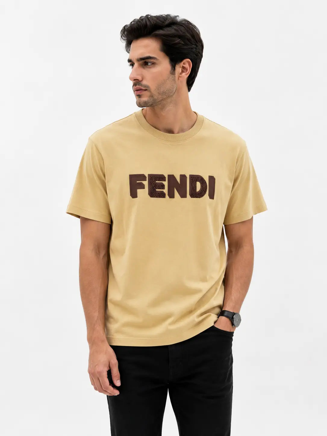 Fend i Beige Logo Work Imported T-Shirt