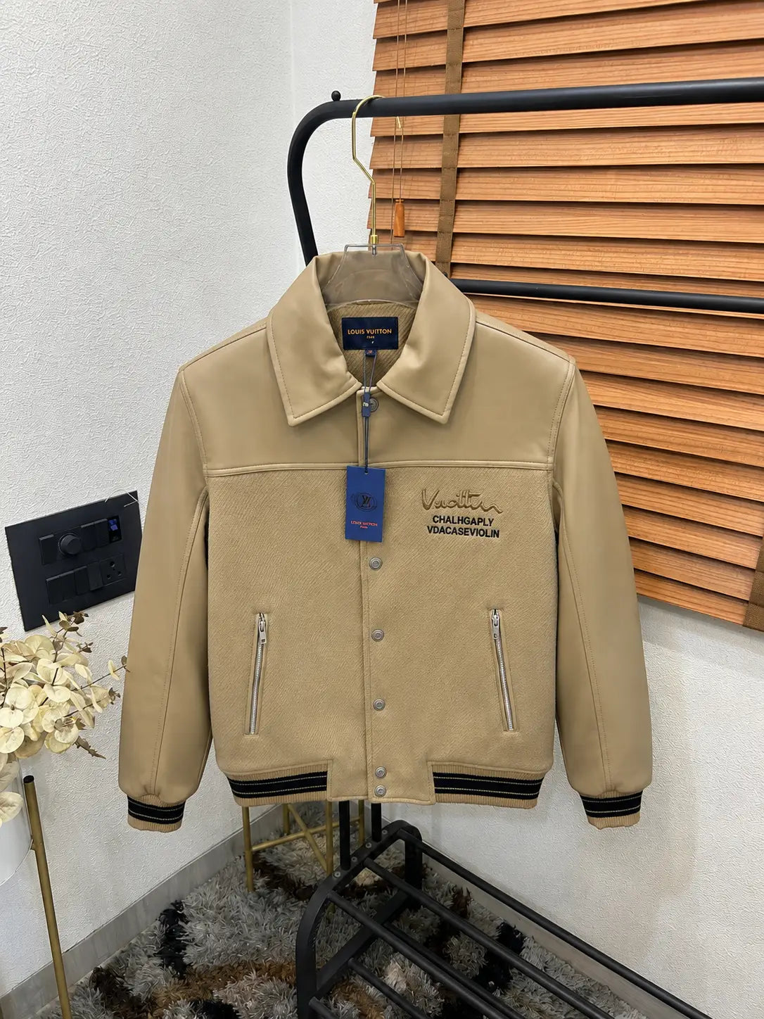Loui_s Vuitton Imported Exclusive Woollen & Leather Varsity Jacket DN 612