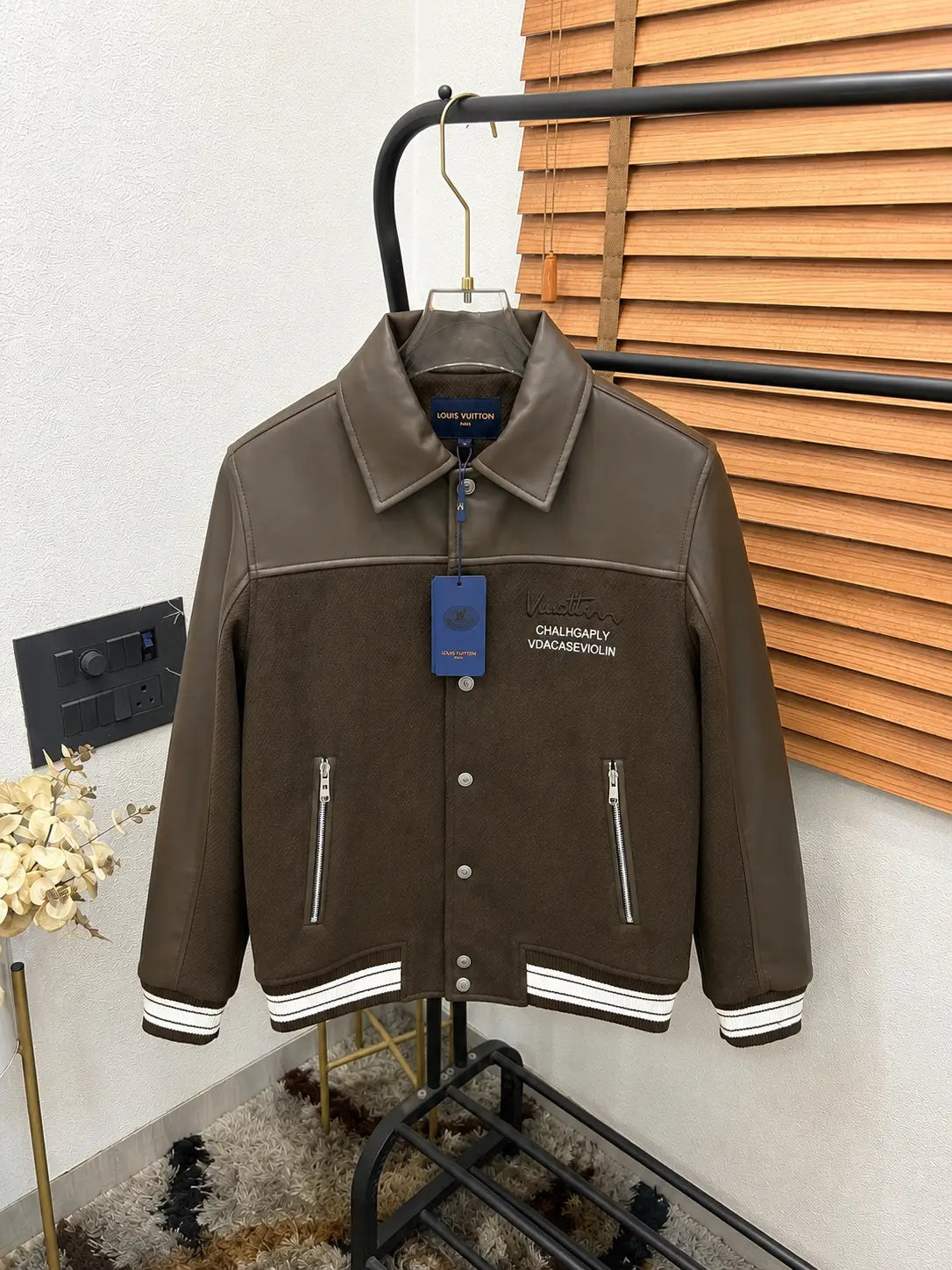 Loui_s Vuitton Imported Exclusive Woollen & Leather Varsity Jacket DN 612