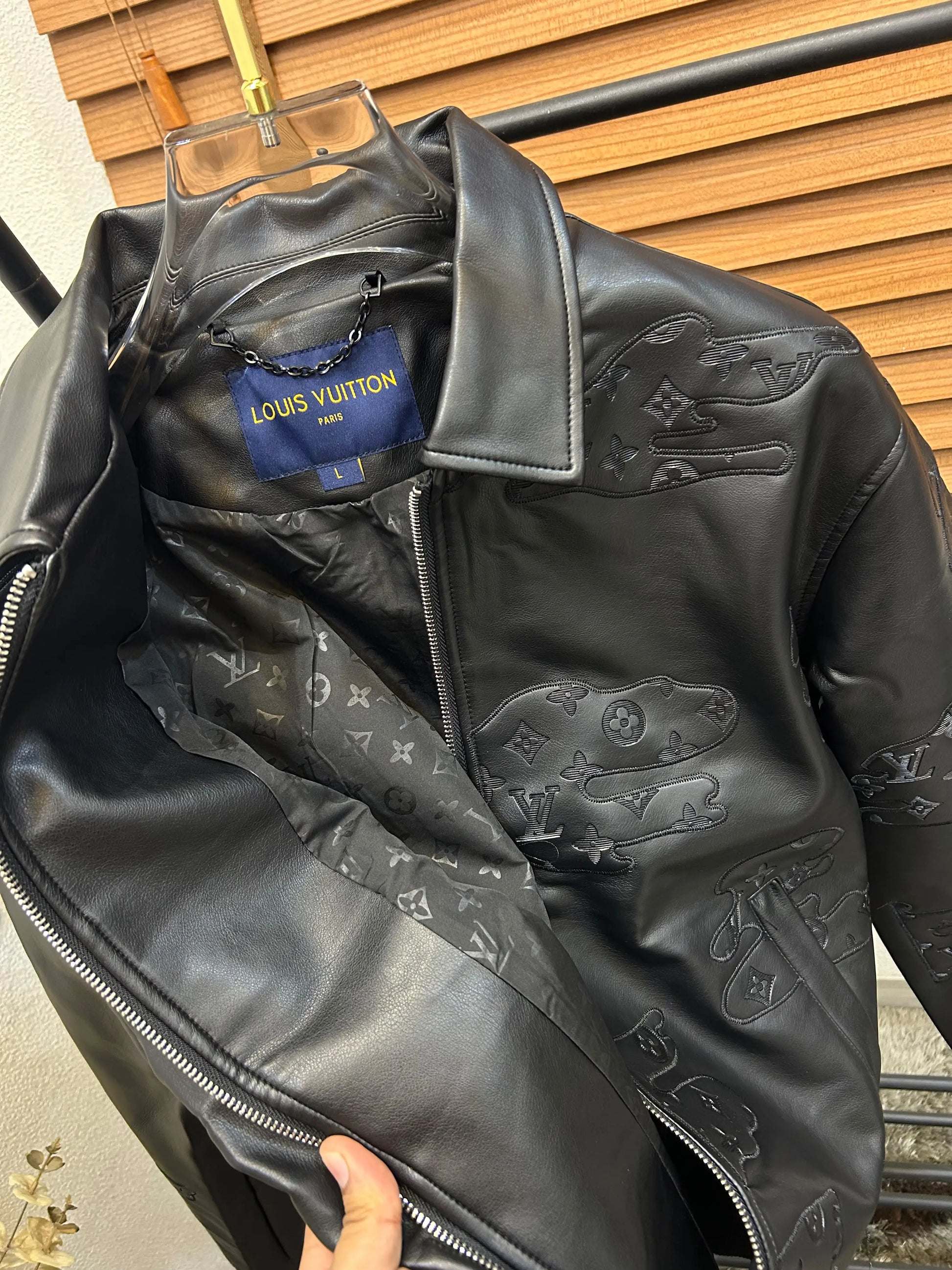 Loui_S Vuitton Monogram Puff Embroidered Exclusive Leather Designer Jacket (DN 613)