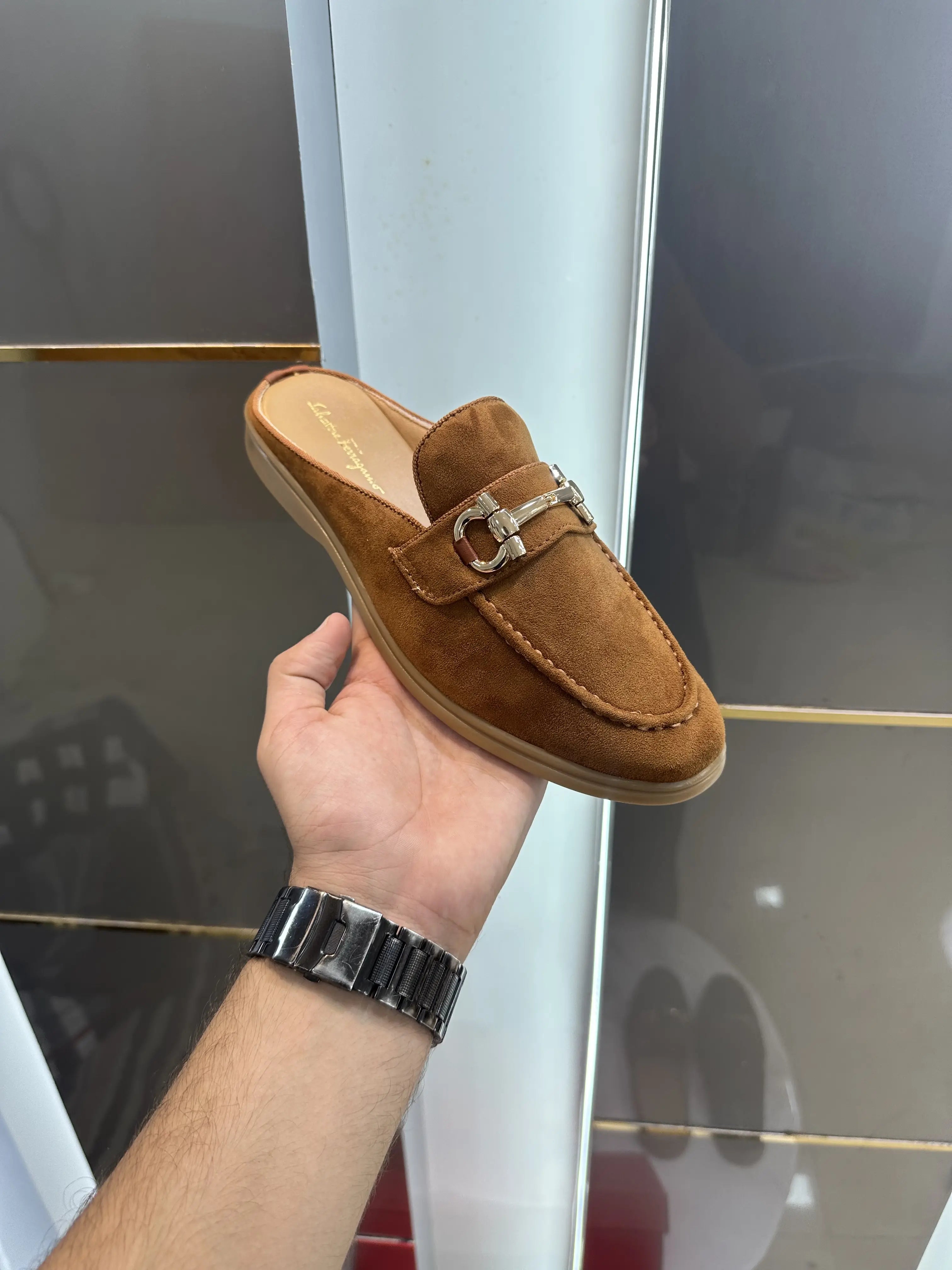 Salvatore_Ferragamo Tan Premium Suede Leather Slip-Ons