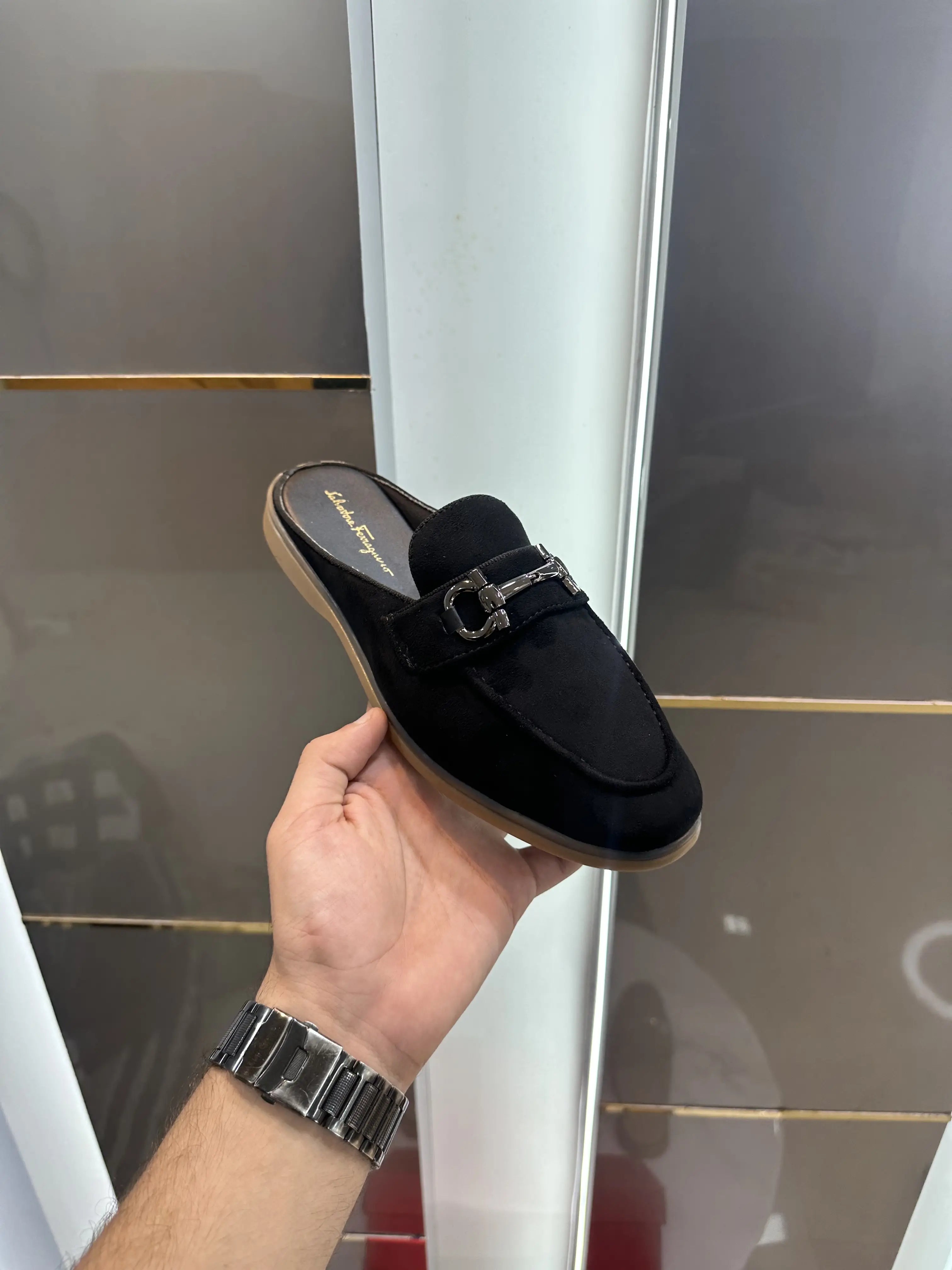 Salvatore_Ferragamo Black Premium Suede Leather Slip-Ons