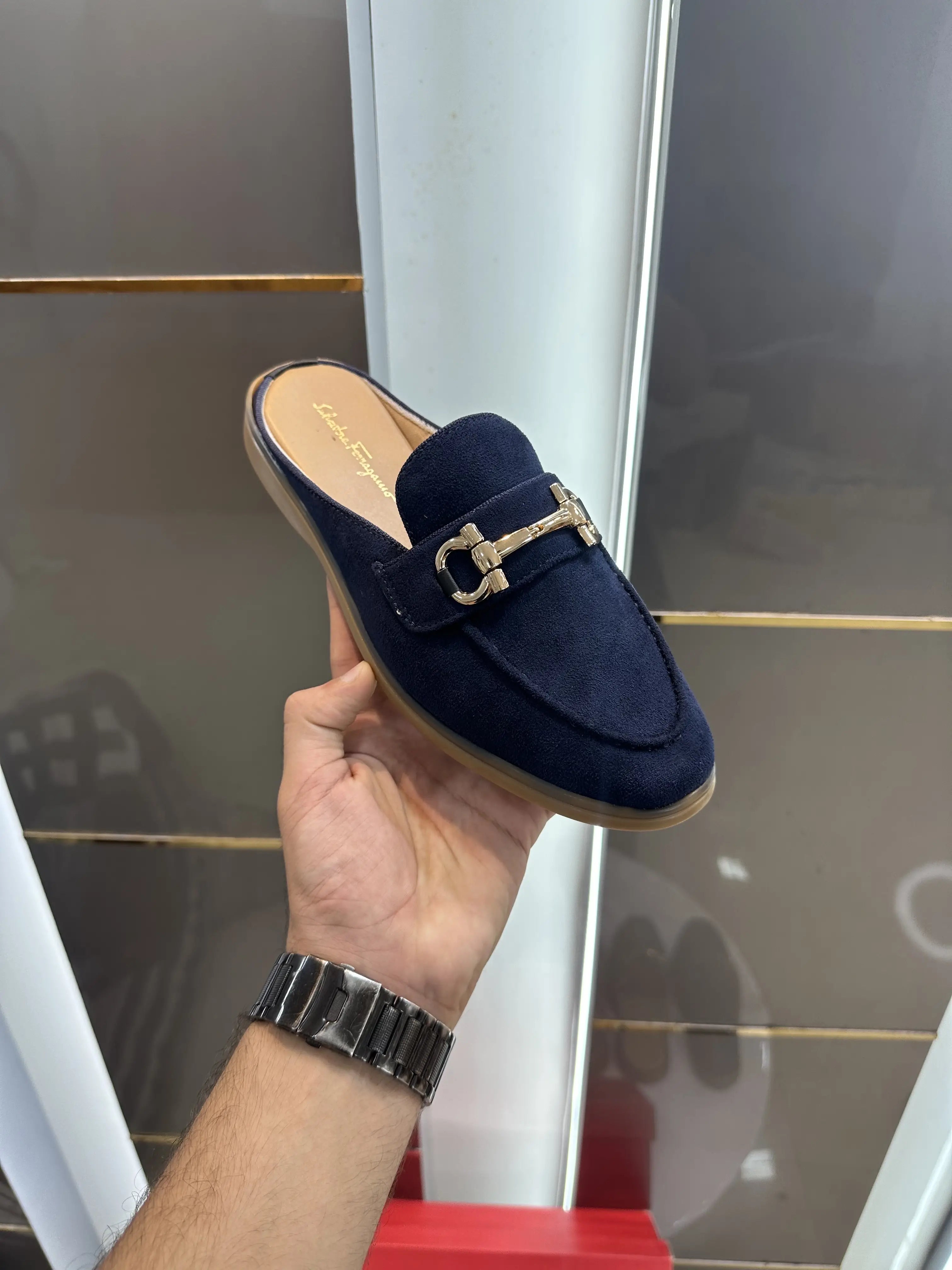 Salvatore_Ferragamo Blue Premium Suede Leather Slip-Ons