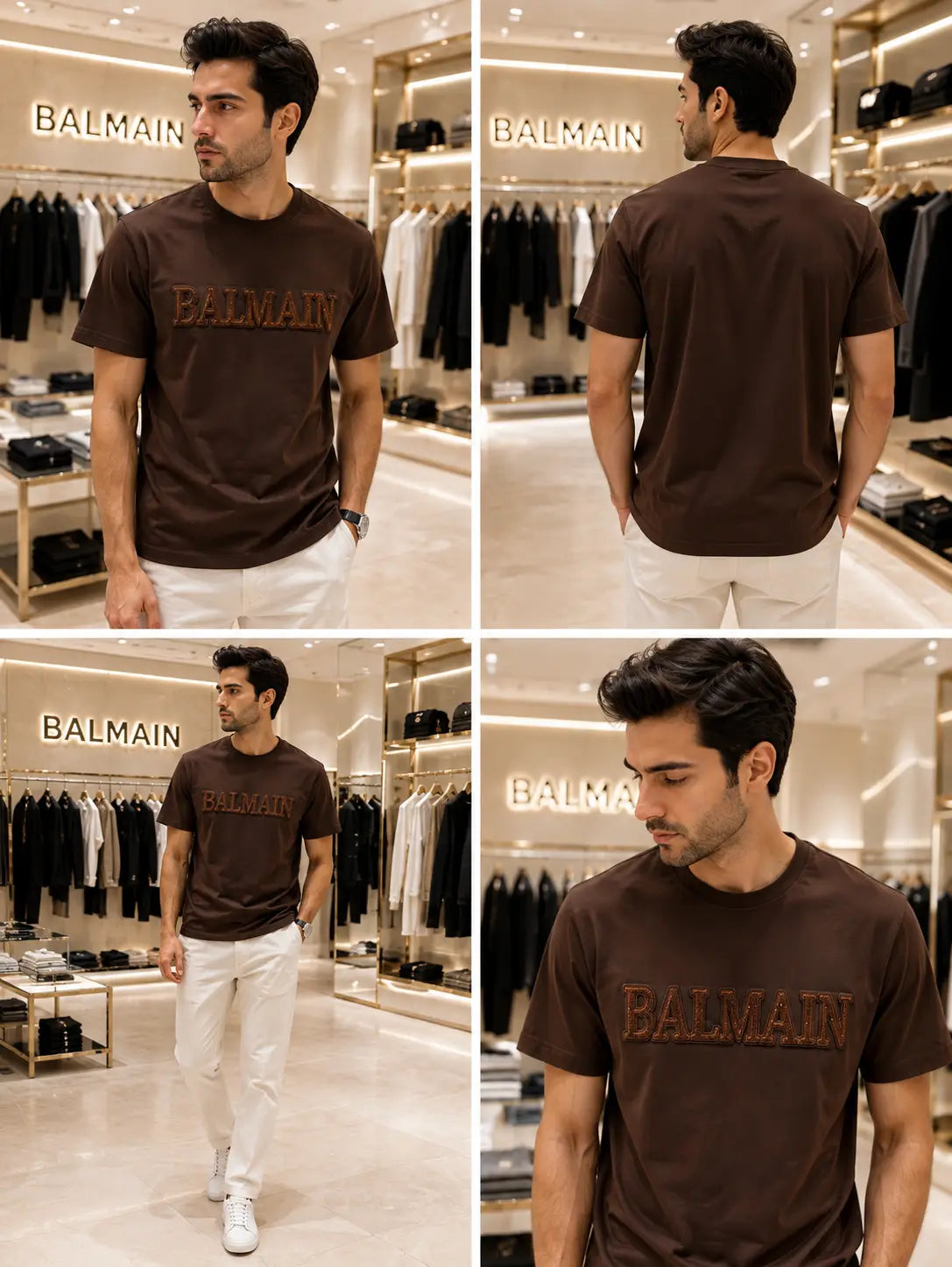Balmai n Paris Brown Logo Work Imported T-Shirt
