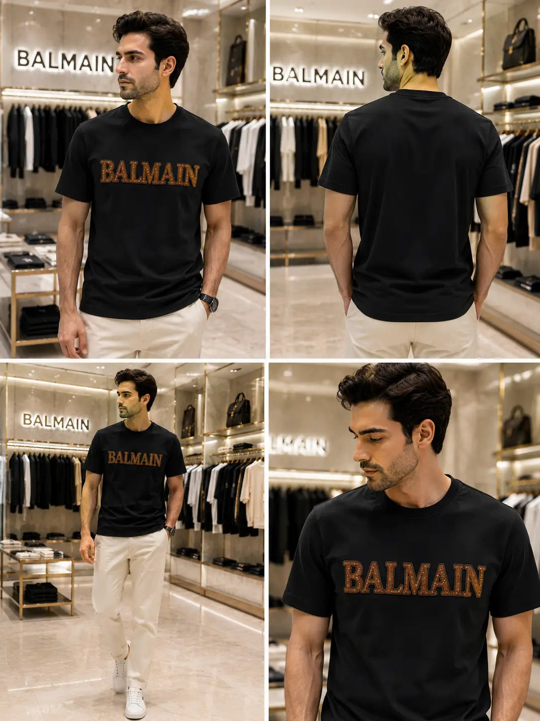 Balmai n Paris Black B Logo Work Imported T-Shirt