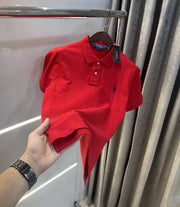 Ralph Lauren Red Embroidery Logo Premium Classic Polo T-Shirt