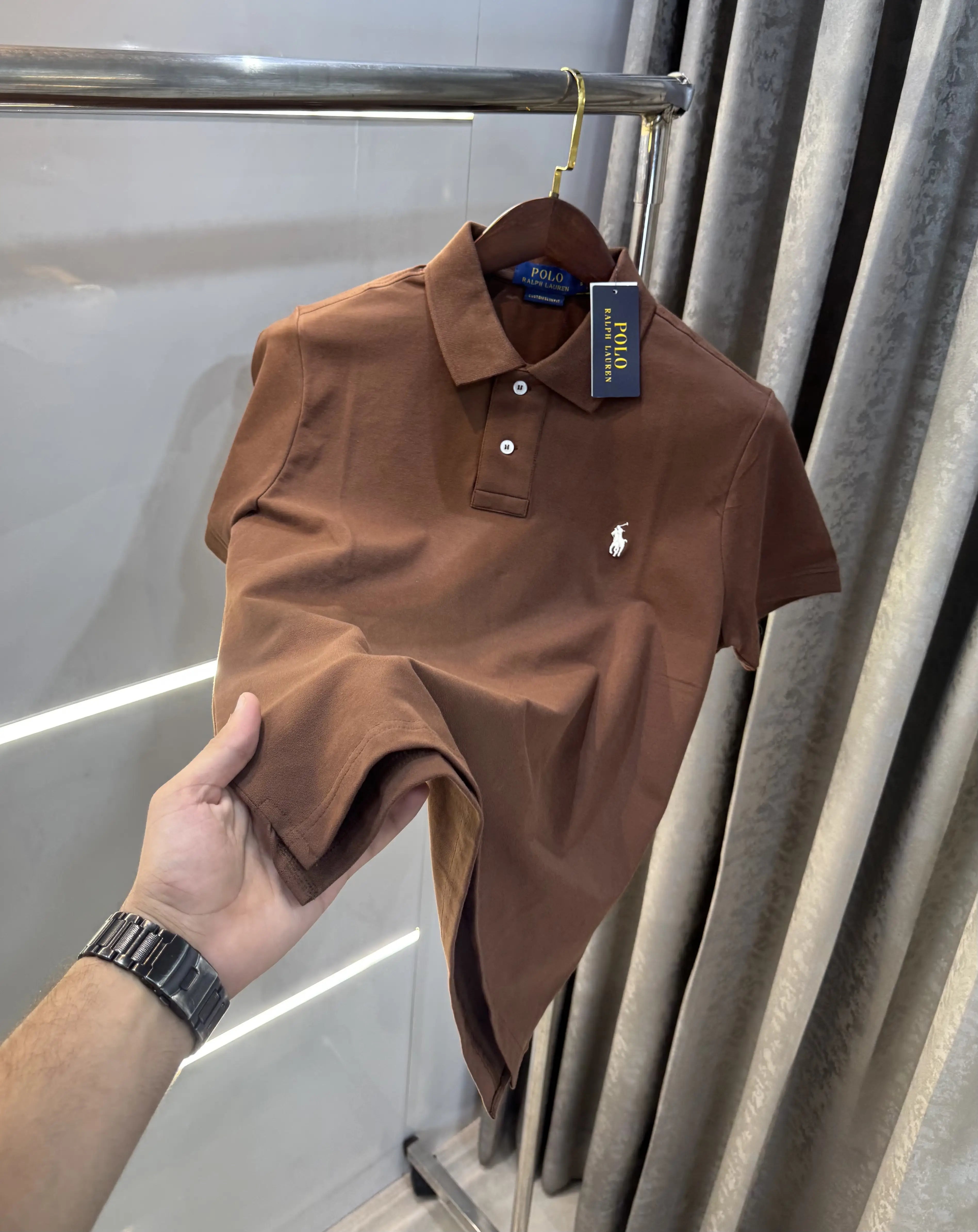 Ralph Lauren Brown Embroidery Logo Premium Classic Polo T-Shirt