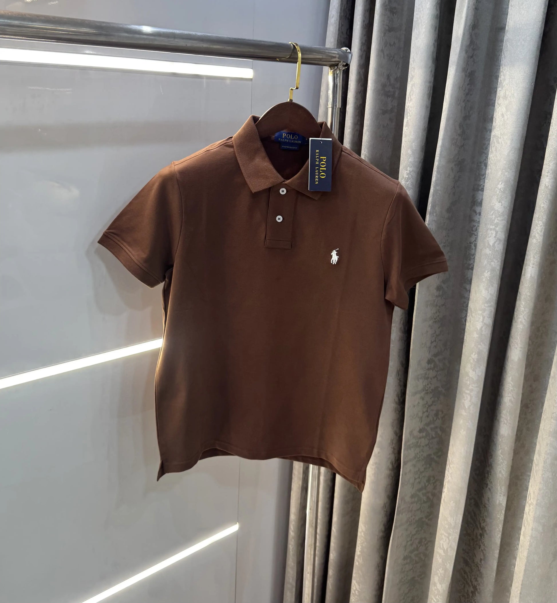 Ralph Lauren Brown Embroidery Logo Premium Classic Polo T-Shirt