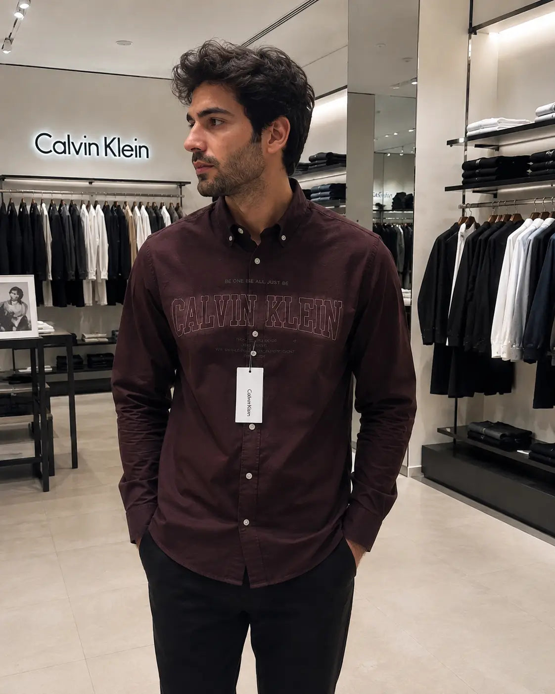 Calvin. Klein Wine Logo Work Premium Shirt