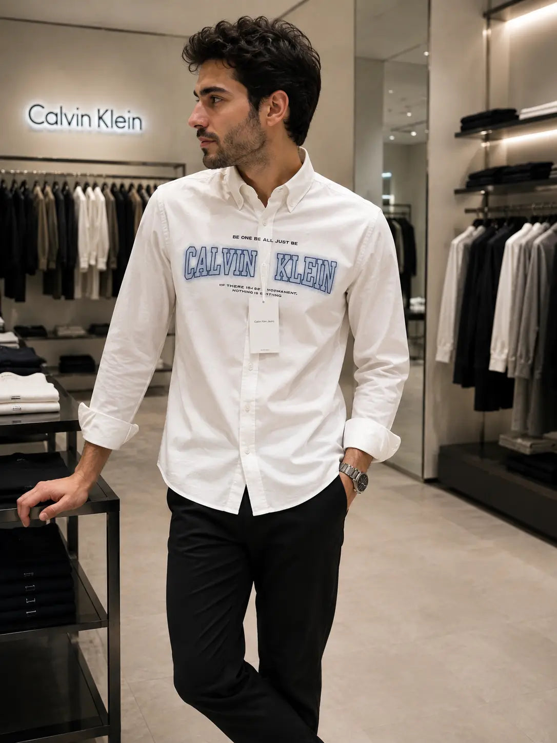 Calvin. Klein White Logo Work Premium Shirt