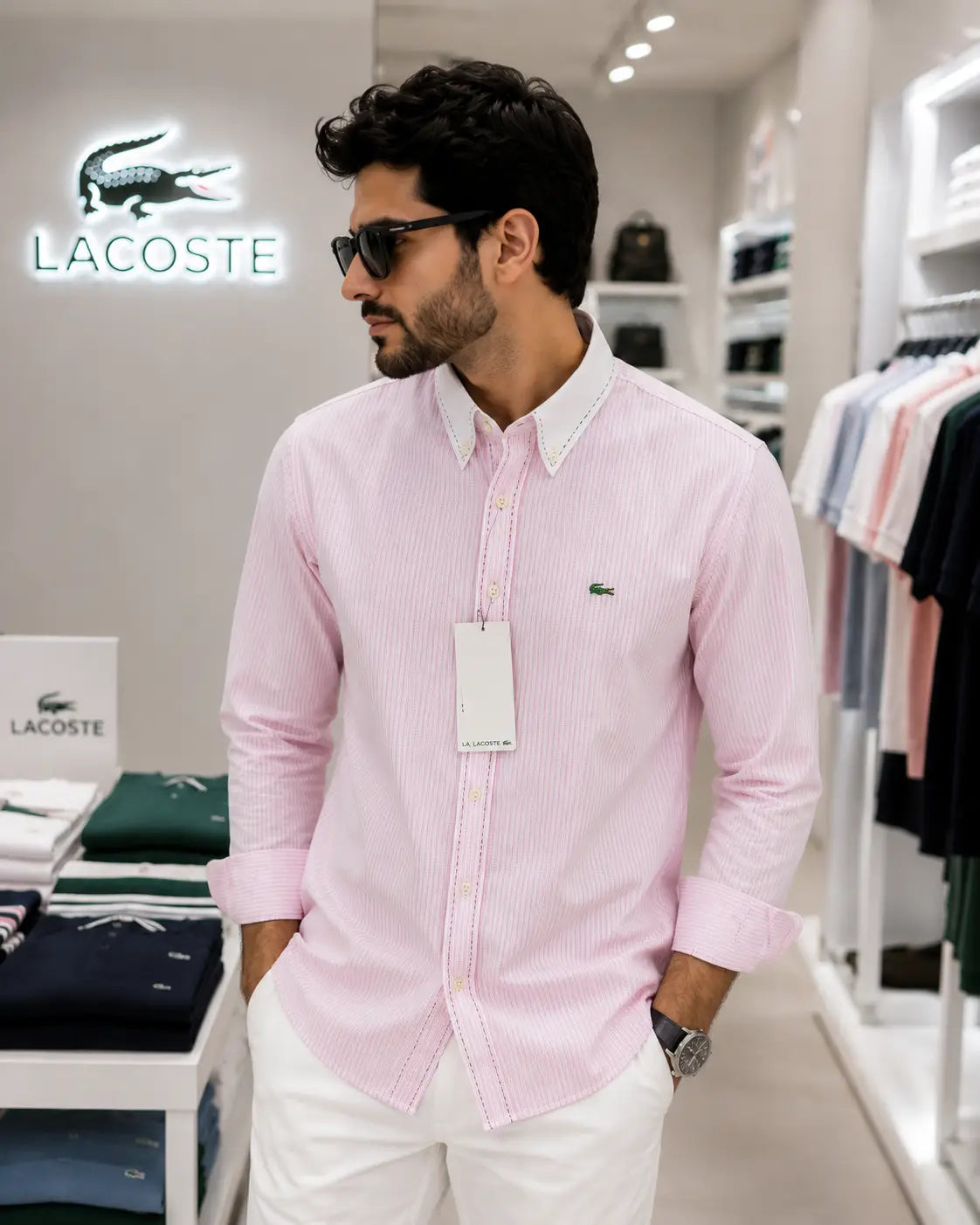 Lacost e Pink Embroidery Logo Premium Oxford Shirt
