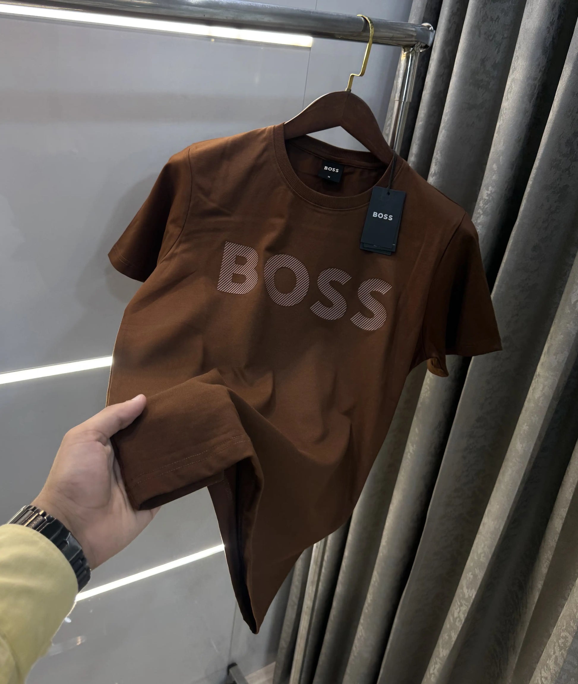 Hugo Bos s Brown Embroidery Logo Premium T-Shirt