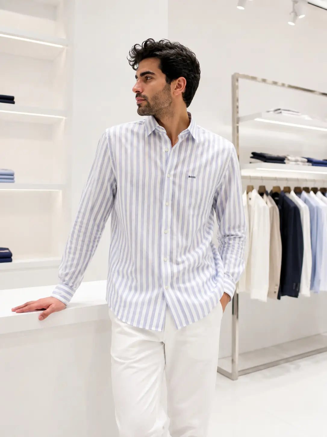 Hugo Boss Purple linen Stripes Premium Shirt