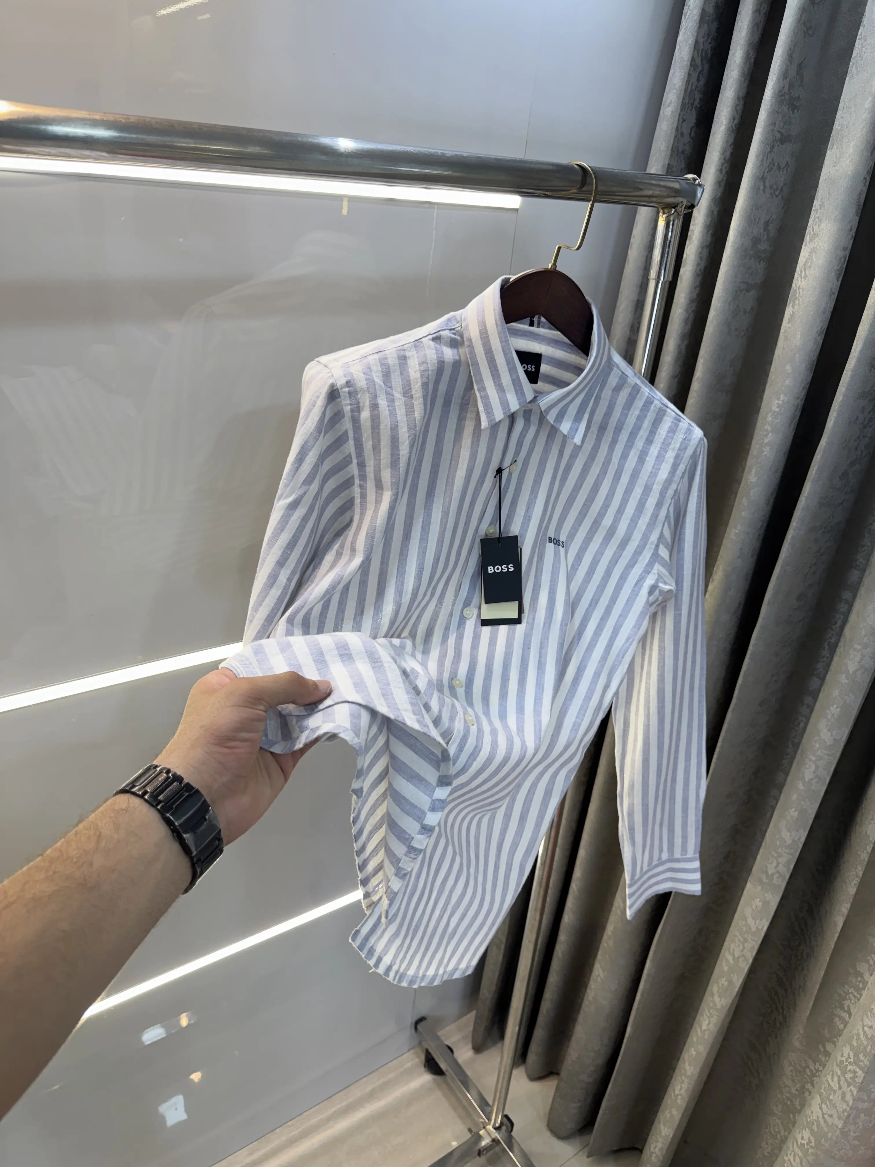 Hugo Boss Purple linen Stripes Premium Shirt