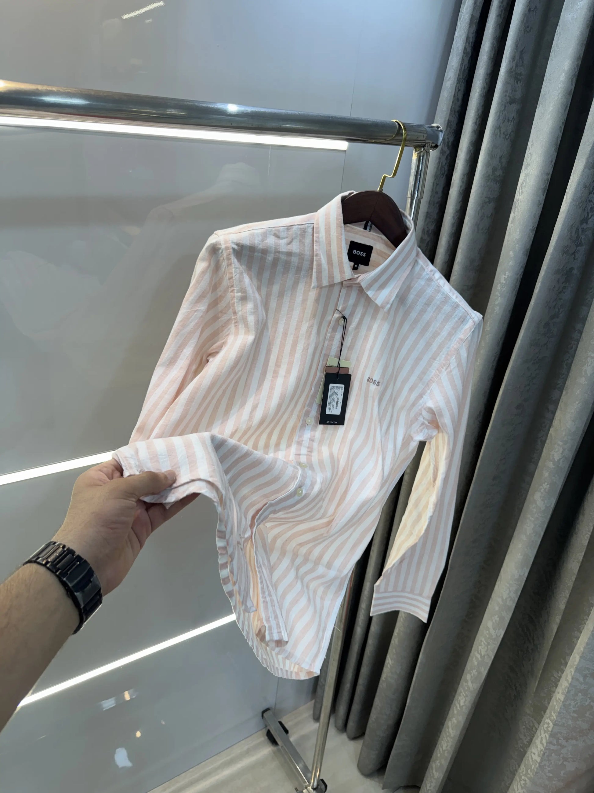 Hugo Boss Pink linen Stripes Premium Shirt