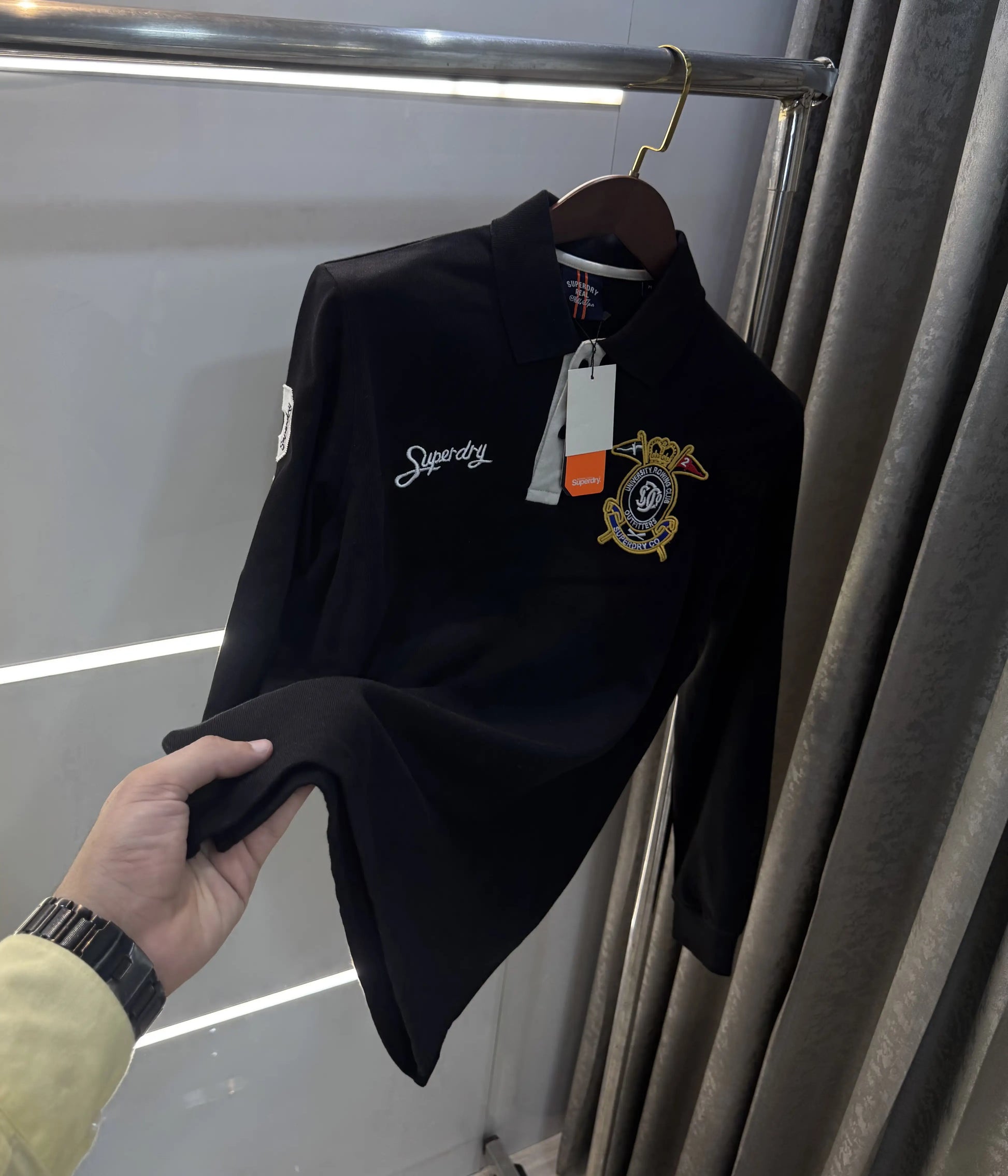 Superdr y Black Logo Work Premium Full Sleeve Polo T-Shirt