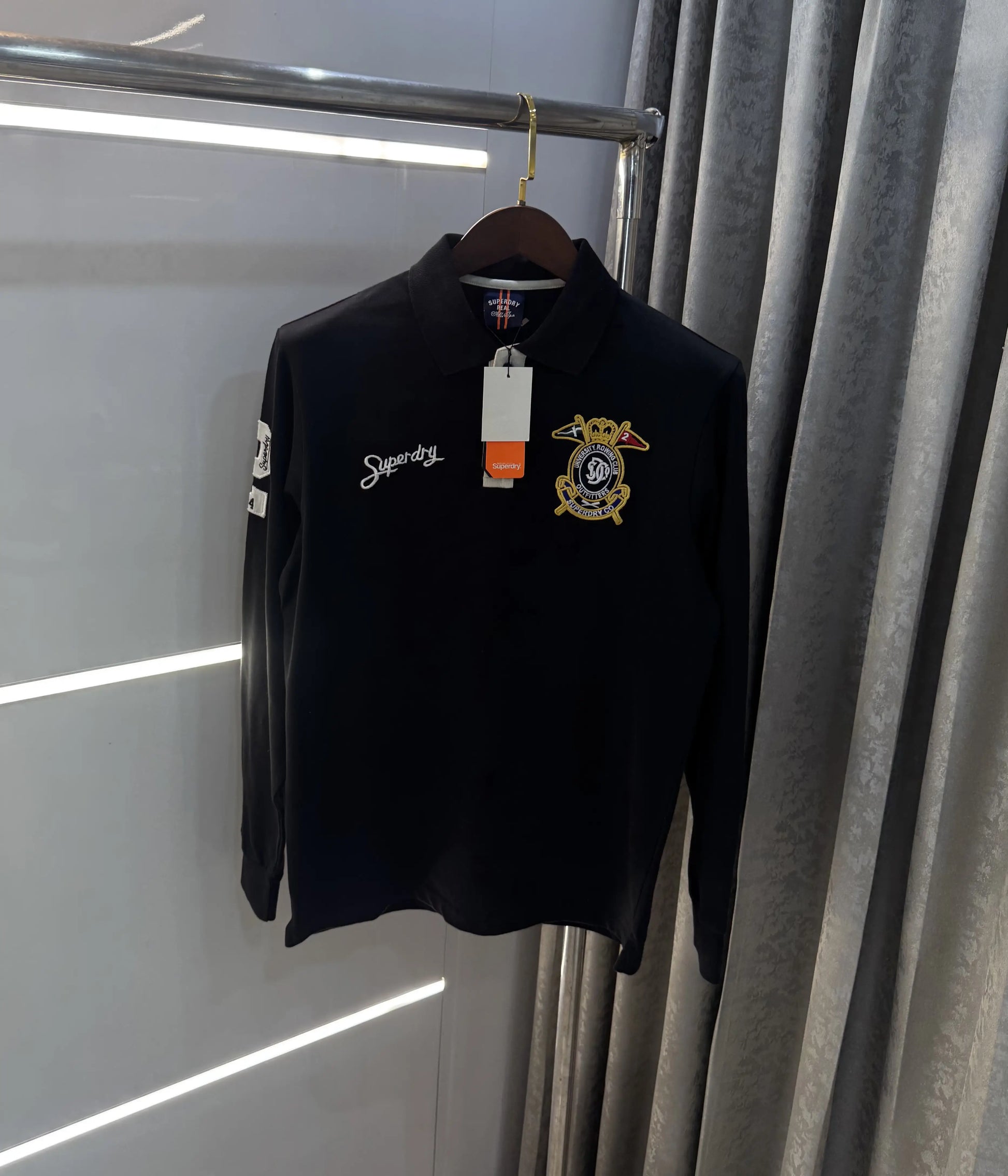 Superdr y Black Logo Work Premium Full Sleeve Polo T-Shirt